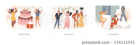 Festive event isolated concept vector illustration set. 114113555