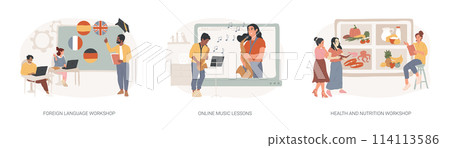 Supplementary education isolated concept vector illustration set. Supplementary education isolated concept vector illustration set. 114113586