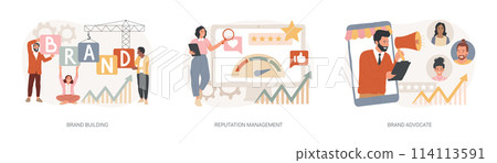 Trademark public relations isolated concept vector illustration set. Trademark public relations isolated concept vector illustration set. 114113591