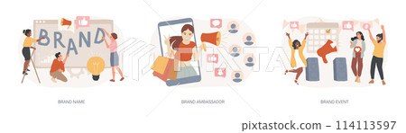 Business reputation building isolated concept vector illustration set. Business reputation building isolated concept vector illustration set. 114113597