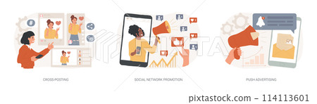 Media promotion isolated concept vector illustration set. 114113601
