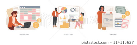Financial information isolated concept vector illustration set. Financial information isolated concept vector illustration set. 114113627