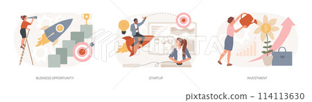 Entrepreneurship isolated concept vector illustration set. 114113630