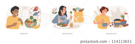 Nutrition plan isolated concept vector illustration set. Nutrition plan isolated concept vector illustration set. 114113651