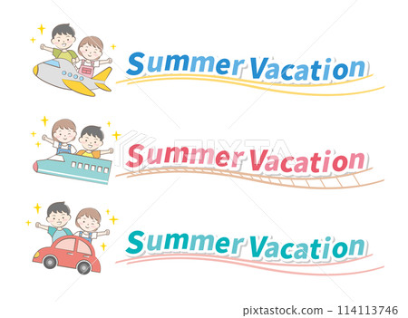 兒童與車輛的暑假標題：暑假 114113746
