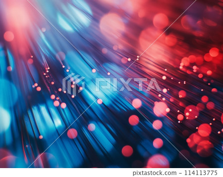 Vibrant abstract background with a dynamic mix of red and blue bokeh lights. 114113775