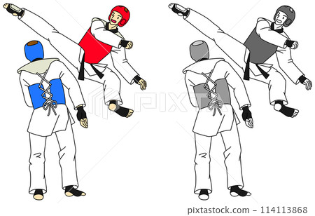 Illustration set of male athletes doing taekwondo Illustration set of male athletes doing taekwondo 114113868