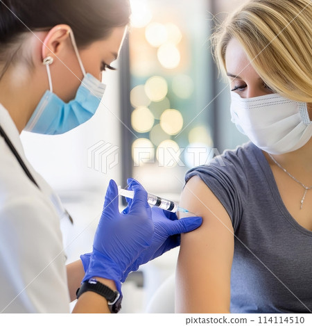 Woman Receiving Injection From Doctor. Generative AI 114114510