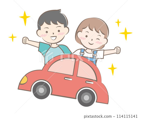 孩子們在車裡，開車，旅行，暑假 114115141