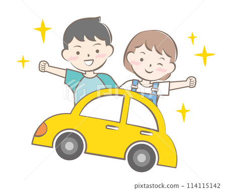 孩子們在車裡，開車，旅行，暑假 114115142