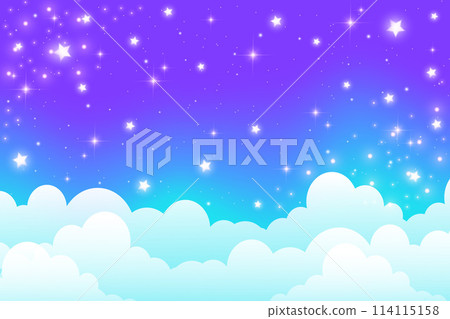 Night cloudy sky. Blue abstract space with stars and sparkles. Cute dreamy wallpaper with magic light. Dark evening heaven landscape. Vector gradient sunrise with twilight calm dusk. Night cloudy sky. Blue abstract space with stars and sparkles. Cute dreamy wallpaper with magic light. Dark evening heaven landscape. Vector gradient sunrise with twilight calm dusk. 114115158