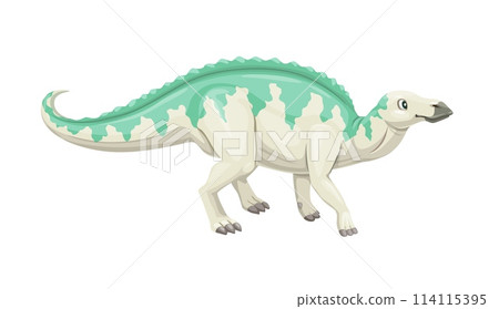 Cartoon anatotitan dinosaur character. Isolated vector hadrosaurid dino from the late cretaceous period, herbivorous giant with a duck-bill and a crest on its back. Paleontological extinct reptile 114115395