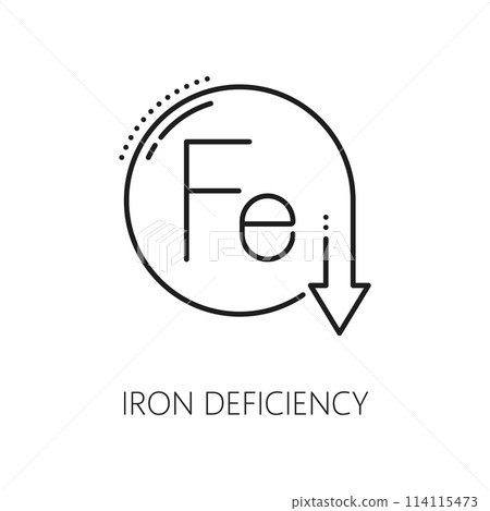 Iron deficiency line icon of anemia symptom or physical disease, vector hematology medicine science. Lack of hemoglobin, oxygen transportation and circulatory system disorders, cause of anemia disease Iron deficiency line icon of anemia symptom or physical disease, vector hematology medicine science. Lack of hemoglobin, oxygen transportation and circulatory system disorders, cause of anemia disease 114115473