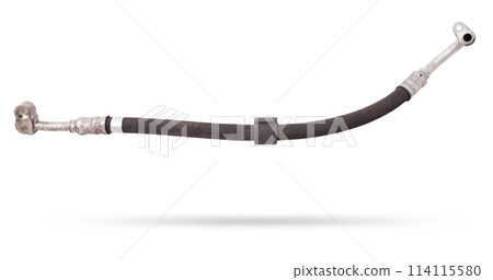 Air conditioning hose for supplying refrigerant or oil for cooling air or heated parts of cars and trucks on a white isolated background. Auto parts catalog. Air conditioning hose for supplying refrigerant or oil for cooling air or heated parts of cars and trucks on a white isolated background. Auto parts catalog. 114115580