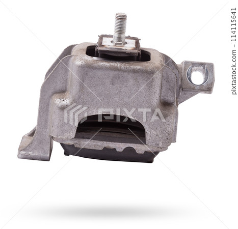 Metal bracket - a supporting part or structure used to mount car elements on a white isolated background in a photo studio. Spare parts for replacement or sale in a car service. 114115641