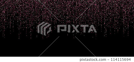 Pink confetti garland on dark background. Falling glitter and sparkle wallpaper. Pink and rose shining dots repeating pattern. Magic dust sparkling decoration for Christmas. Vector backdrop 114115694