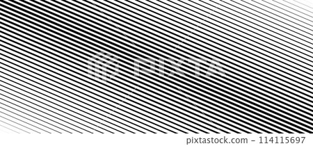 Oblique line halftone gradient texture. Fading diagonal stripe gradation background. Black Slant linear pattern backdrop. Thin to thick stripe vanish backdrop for overlay, print, cover. Vector texture 114115697