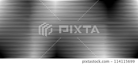 Line halftone gradient texture. Vibrating horizontal gradation background. Repeated stripes pattern backdrop. Black parallel thin and thick stripe moire backdrop for overlay, print, cover. Vector 114115699