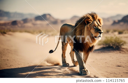 The powerful and proud lion of the desert The powerful and proud lion of the desert 114115765