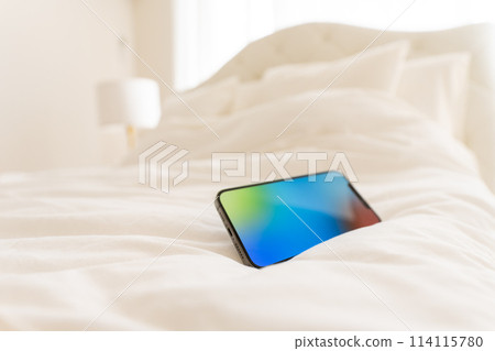 明亮的房間裡的白色床 114115780