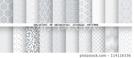 Geometric set of seamless gray and white patterns. Simple vector graphics Geometric set of seamless gray and white patterns. Simple vector graphics 114116336
