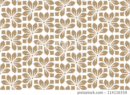 Flower geometric pattern. Seamless vector background. White and beige ornament Flower geometric pattern. Seamless vector background. White and beige ornament 114116339