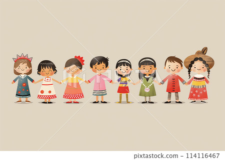 來自不同國家的兒童手牽手的插圖。和平形象 114116467