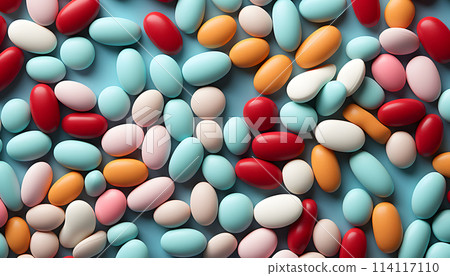 White pills on blue background 114117110