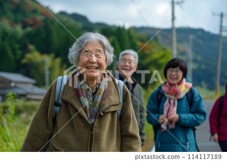 Active seniors taking a stroll 114117189