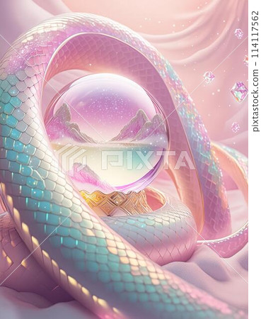 Fantasy pastel color fortune telling image: crystal ball, snake scales 114117562