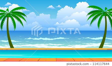 landscape of swimming pool on the beach in summer 114117644
