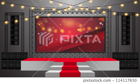 red stage and speaker with led screen on the truss system on the white background red stage and speaker with led screen on the truss system on the white background 114117650