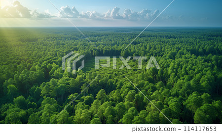 Aerial view of a mysterious forest: AI-generated image 114117653