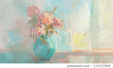 Flowers in an aqua vase paint a creative art piece Flowers in an aqua vase paint a creative art piece 114117800