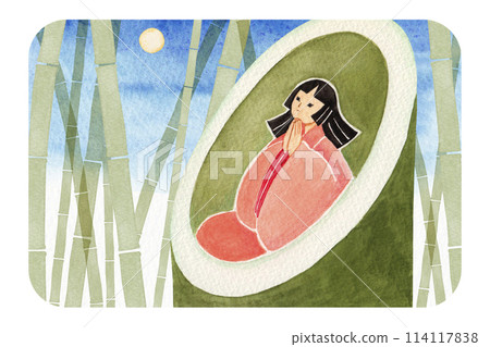 日本民間故事：輝夜姬與竹刀物語水彩插圖 114117838