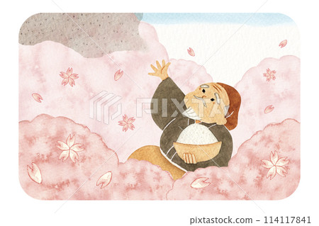 Japanese folk tale: The Flower-Blooming Old Man, watercolor illustration Japanese folk tale: The Flower-Blooming Old Man, watercolor illustration 114117841