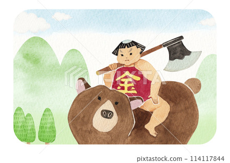 日本民間故事金太郎水彩插圖 114117844