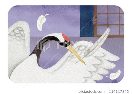 Japanese folk tale Tsuru no Ongae watercolor illustration Japanese folk tale Tsuru no Ongae watercolor illustration 114117845