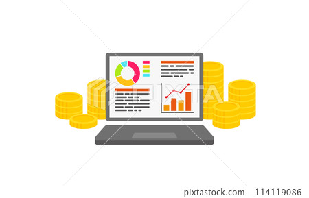 堆積的硬幣和計算機 堆積的硬幣和計算機 114119086