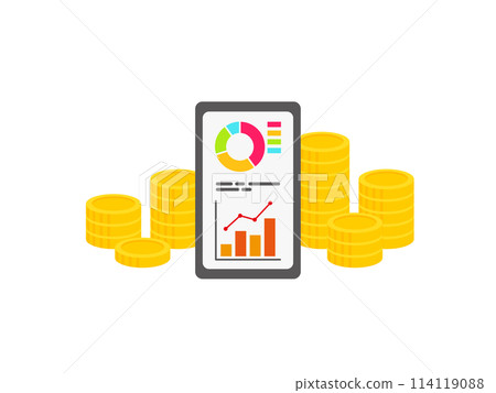 Stacked coins and smartphone Stacked coins and smartphone 114119088
