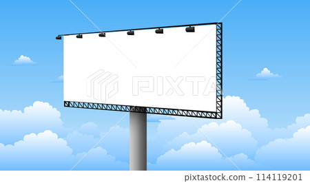 blank white billboard on the blue sky background	 114119201