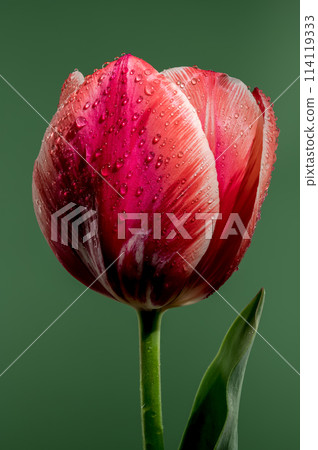 Blooming red tulip on a green background Blooming red tulip on a green background 114119333