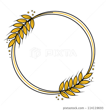 Rye, barley or wheat round frame or wreath on white background. Rye, barley or wheat round frame or wreath on white background. 114119693