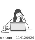 Simple illustration of a woman teleworking while talking Monochrome, black and white, white background, white background, no background 114120929