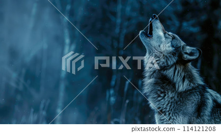A close-up of an adult wolf (canis lupus) howling. 114121208