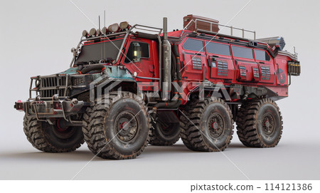 Futuristic Adventure: Red Cyberpunk Camping Vehicle. Generative AI	 114121386