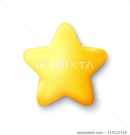 3d yellow star icon. Feedback review, customer rating star. Best 3d icon, website like service button. Winner shape silhouette, gold success star. Best online rating review or good service. Vector 114122310