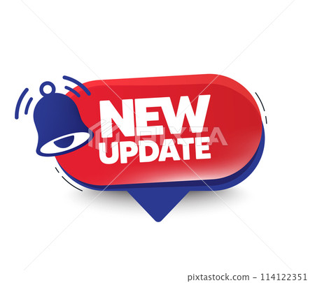 New update 3d speech bubble. Banner with bell icon and New update text. Special offer, New arrivals time speech bubble. Last upgrade banner. Attention notification bell. Vector 114122351