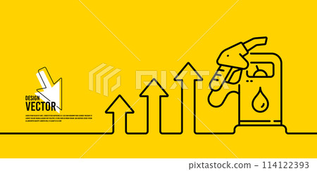 Gasoline pump nozzle banner. Fuel pump petrol station icon. Price increase, inflation chart. Petrol refuel station yellow background. Expensive diesel fuel. Continuous line banner. Vector Gasoline pump nozzle banner. Fuel pump petrol station icon. Price increase, inflation chart. Petrol refuel station yellow background. Expensive diesel fuel. Continuous line banner. Vector 114122393