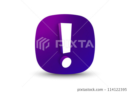 Exclamation mark on neon gradient button. Attention, important 3d icon. Attention symbol, important sign and alert exclamation mark. Neon 3d square button. Vector Exclamation mark on neon gradient button. Attention, important 3d icon. Attention symbol, important sign and alert exclamation mark. Neon 3d square button. Vector 114122395